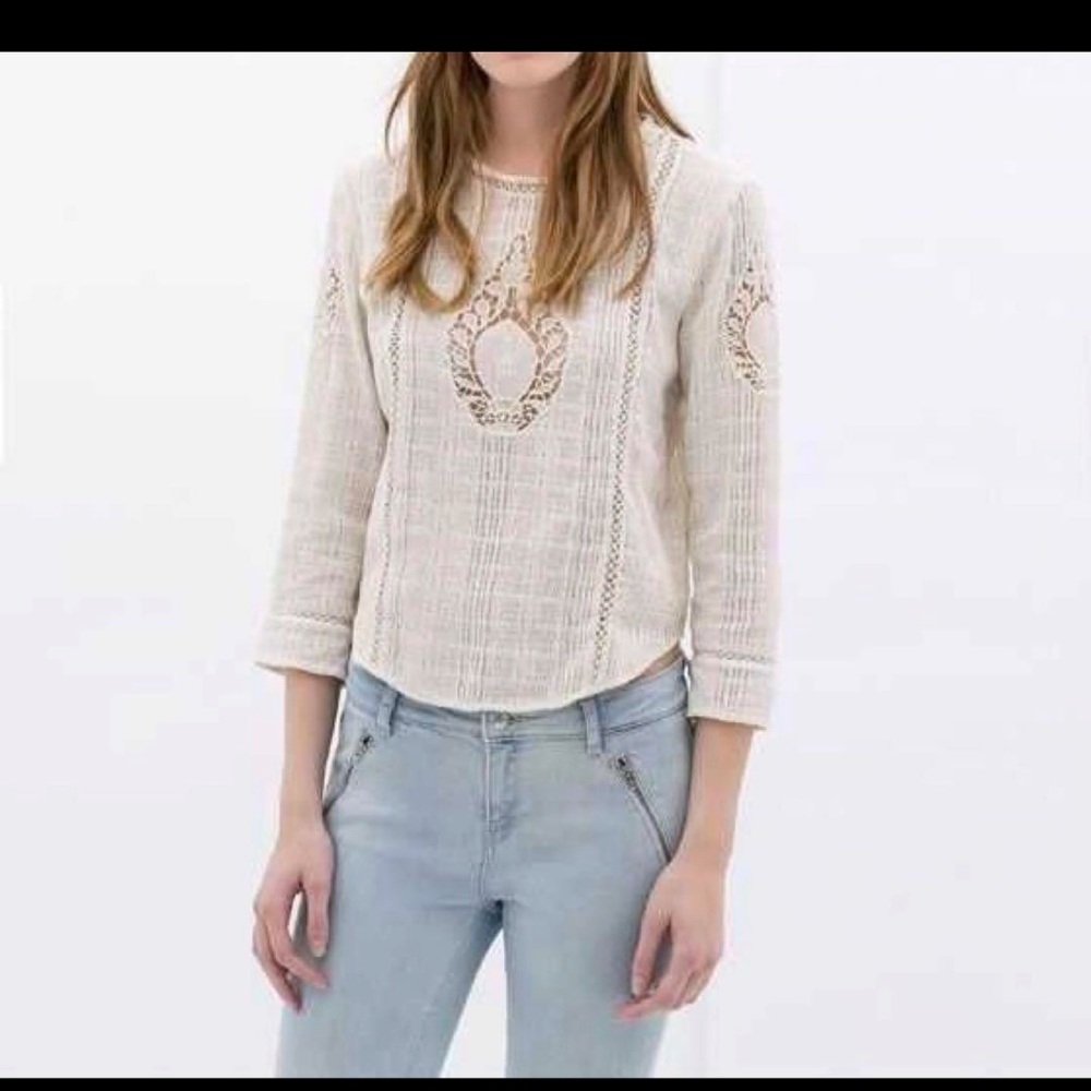 Zara Women Cream Lace Detail Top Size M Blogger’s Favorite!